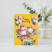 魚釣り愛好家の誕生日魚釣り ポストカード (スタンド正面)