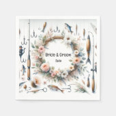 魚釣り愛好家をテーマにしたフックオンユー結婚ズ スタンダードカクテルナプキン (正面)