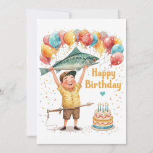 魚釣り愛好家をテーマにした彼の誕生日に行く魚釣り カード