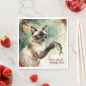 魚釣り愛好家クリスマステーマの猫好き スタンダードランチョンナプキン (インサイチュ)