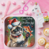 魚釣り愛好家クリスマステーマの猫好き ペーパープレート (パーティー)