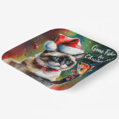 魚釣り愛好家クリスマステーマの猫好き ペーパープレート (傾斜あり)