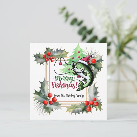 魚釣り愛好家クリスマステーマ シーズンカード (スタンド正面)