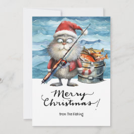 魚釣り愛好家クリスマスホリデーウィズサンタキャット シーズンカード