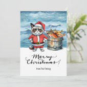 魚釣り愛好家クリスマスホリデーウィズサンタキャット シーズンカード (スタンド正面)