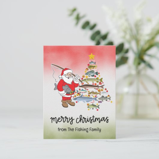 魚釣り愛好家クリスマスwithサンタクロース シーズンカード (スタンド正面)