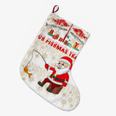 魚釣り愛好家クリスマスwithサンタクロース ラージクリスマスストッキング (正面 (吊り時))