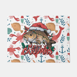 魚釣り愛好家サンタクロース魚とクリスマス ドアマット
