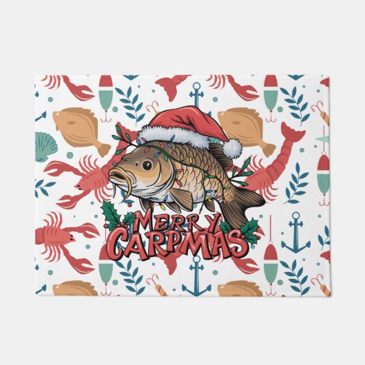 魚釣り愛好家サンタクロース魚とクリスマス ドアマット (正面)