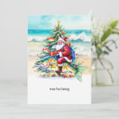 魚釣り愛好家サンタフィッシュとクリスマスホリデー シーズンカード (スタンド正面)
