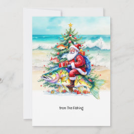 魚釣り愛好家サンタフィッシュとクリスマスホリデー シーズンカード