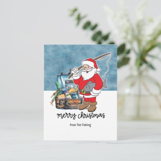 魚釣り愛好家サンタフィッシュとクリスマスホリデー シーズンポストカード (スタンド正面)