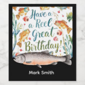 魚釣り愛好家バースデーパーティー ワインラベル (シングルラベル)