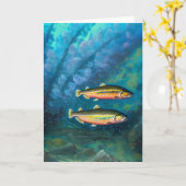 魚釣り愛好家誕生日カード カード (黄色い花)