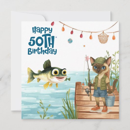 魚釣り愛好家50th誕生日フィッシュ水色 カード (正面)