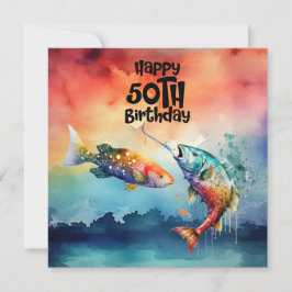 魚釣り愛好家50th誕生日フィッシュ水色 カード