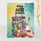 魚釣り愛好家50th誕生日魚釣り カード (黄色い花)