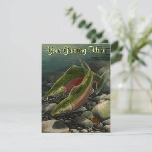 魚釣り招待状パーソナライズされたサーモンアートRSVP 出欠カード (スタンド正面)