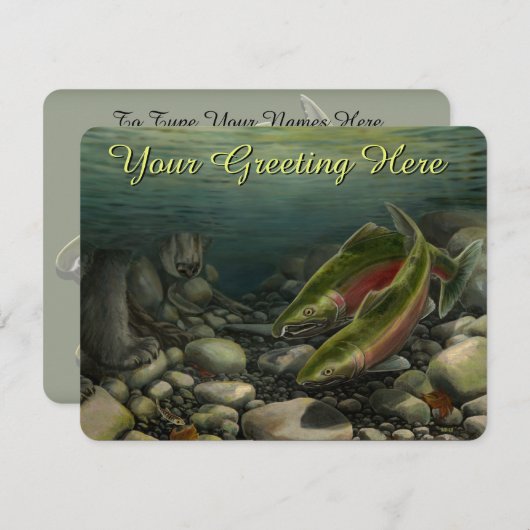 魚釣り招待状パーソナライズされたワイルドライフアートRSVP 出欠カード (正面/裏面)