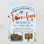 魚釣り招待状ボーイバースデーパーティーフィッシュ招待状 招待状 (正面/裏面)