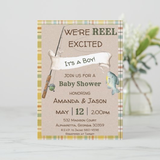 魚釣り招待状ボーイベビーシャワー招待状 招待状 (スタンド正面)