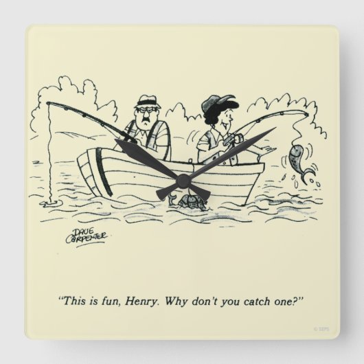 魚釣り旅行 スクエア壁時計 (正面)