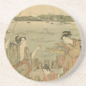 魚釣り日本の木版漁師 コースター (正面)