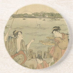 魚釣り日本の木版漁師 コースター