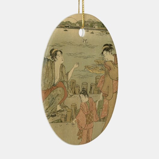 魚釣り日本の木版漁師 セラミックオーナメント (右)