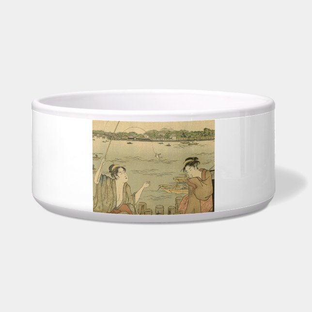 魚釣り日本の木版漁師 ボウル (正面)