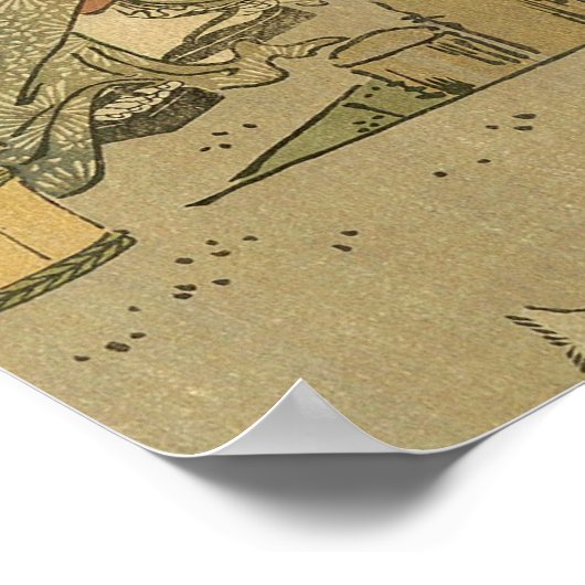 魚釣り日本の木版漁師 ポスター (角)