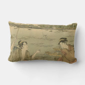 魚釣り日本の木版漁師 ランバークッション (裏面)