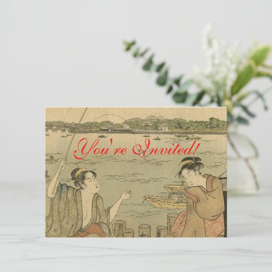 魚釣り日本の木版漁師 招待状 (スタンド正面)