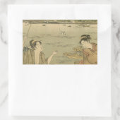 魚釣り日本の木版漁師 長方形シール (バッグ)