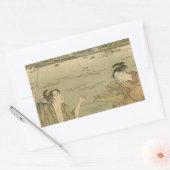 魚釣り日本の木版漁師 長方形シール (封筒)