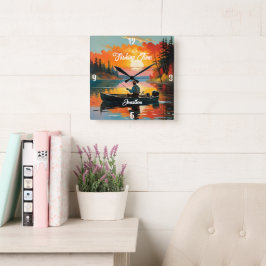 魚釣り時リラックス間の魚釣り スクエア壁時計