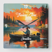 魚釣り時リラックス間の魚釣り スクエア壁時計 (正面)