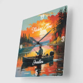 魚釣り時リラックス間の魚釣り スクエア壁時計 (傾斜)