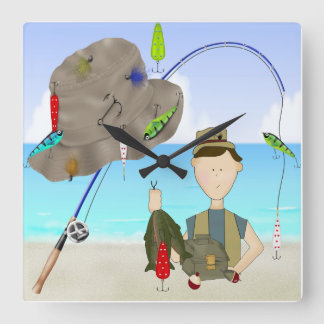 魚釣り時計 スクエア壁時計