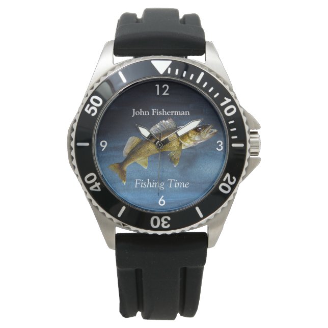 「魚釣り時間」とWalleye Pikeon Blue Watch 腕時計 (正面)