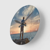 魚釣り時間 ラウンド壁時計 (傾斜)
