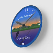  「魚釣り時間」リラックスの魚釣りシーン  ラウンド壁時計 (傾斜)