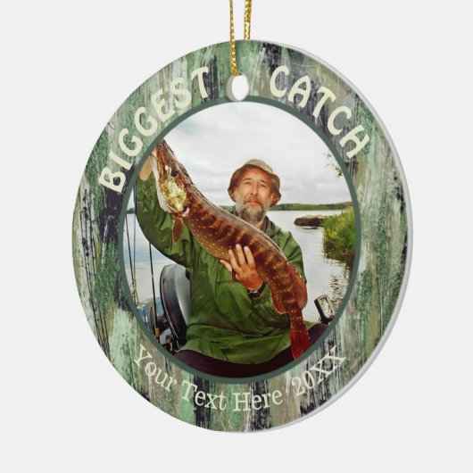 魚釣り最大のキャッチ、2枚の写真 セラミックオーナメント (左)