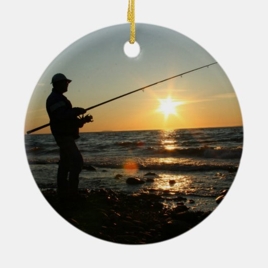 魚釣り最大のキャッチ、2枚の写真 セラミックオーナメント (裏面)