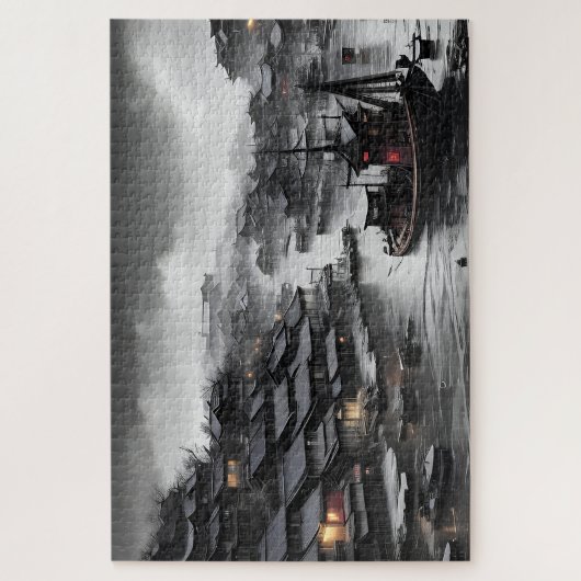 魚釣り村の暗中国の空 ジグソーパズル (縦)