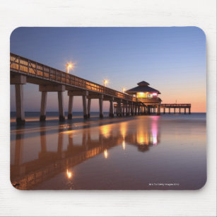 魚釣り桟橋、Fort Myersのビーチの日没、 マウスパッド