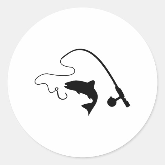 魚釣り棒と魚、魚釣り ラウンドシール (正面)