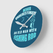 魚釣り棒を持った老人 ラウンド壁時計 (傾斜)