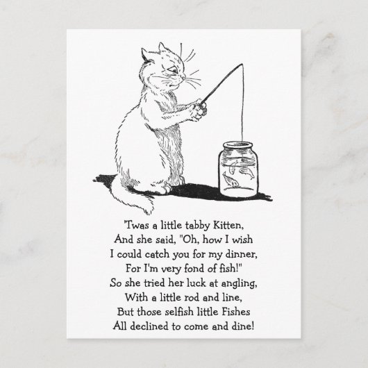 魚釣り棒付き猫 ポストカード (正面)
