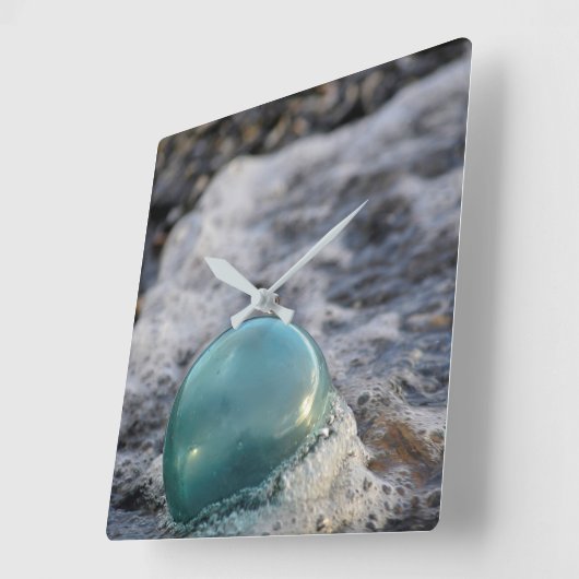 魚釣り浮きをサーフで囲む スクエア壁時計 (傾斜)